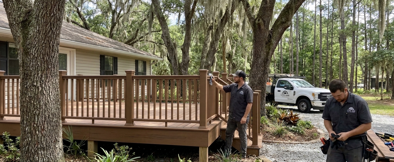 Composite Trex deck compared to wood decking in Live Oak Florida